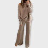 Estelle | Set tricotat cu pantaloni largi și pulover deschis