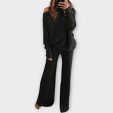 Estelle | Set tricotat cu pantaloni largi și pulover deschis