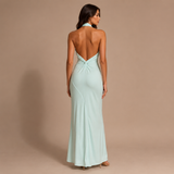 Inés - Rochie maxi halter cu nod frontal și siluetă ajustată