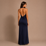 Inés - Rochie maxi halter cu nod frontal și siluetă ajustată