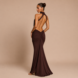 Pilar - Rochie maxi halter cu guler înalt, talie descoperită și siluetă sirenă
