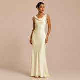 Paula - Rochie maxi satinat cu decolteu în formă de cascade și siluetă sirenă