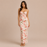 Rosario - Rochie maxi florală cu bretele subțiri și siluetă ajustată