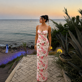 Rosario - Rochie maxi florală cu bretele subțiri și siluetă ajustată