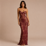 Gabriela - Rochie maxi fără bretele cu corset și siluetă ajustată