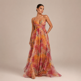 Mónica - rochie fluidă din tul drapat cu decolteu încrucișat și fustă vaporoasă