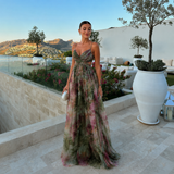 Mónica - rochie fluidă din tul drapat cu decolteu încrucișat și fustă vaporoasă