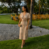 Laura - Rochie midi drapată cu nod frontal