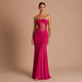 Eugenia - Rochie Maxi Drapată cu Talie Iluzionistă