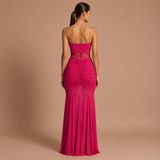Eugenia - Rochie Maxi Drapată cu Talie Iluzionistă