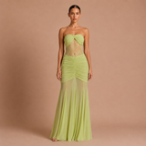 Eugenia - Rochie Maxi Drapată cu Talie Iluzorie