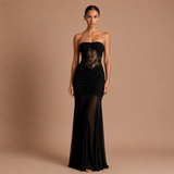 Eugenia - Rochie Maxi Drapată cu Talie Iluzorie