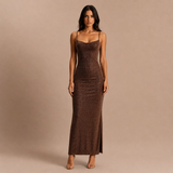 Jasmyn - Rochie Chocolate Crystal Mesh Maxi