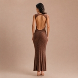 Jasmyn - Rochie Chocolate Crystal Mesh Maxi