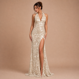 Isabella – rochie lungă brodată cu deschidere laterală