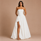 Isabela - Rochie fără bretele cu corset plisat și fustă voluminoasă