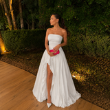 Isabela - Rochie fără bretele cu corset plisat și fustă voluminoasă