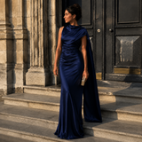 Diana - Rochie maxi satinat cu guler înalt și siluetă ajustată