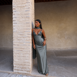 Verónica - Rochie maxi satinat cu corset structurat și siluetă sirenă