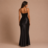 Verónica - Rochie maxi satinată cu corset structurat și siluetă sirenă