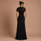 Raquel - Rochie maxi plisată cu talie descoperită și siluetă sirenă