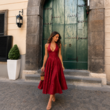 Ángela - Rochie midi halter cu fundă și fustă voluminoasă