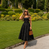 Ángela - Rochie midi halter cu fundă și fustă voluminoasă