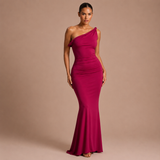 Violeta - Rochie maxi florală cu un umăr și fustă sirenă