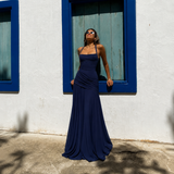 Claudia - Rochie maxi cu bretele subțiri și fustă fluidă