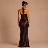 Daniela - Rochie maxi satinat cu decolteu în V adânc și siluetă sirenă
