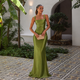 Elena - Rochie maxi satinat cu bretele late și siluetă sirenă