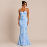Rebeca - Rochie maxi cu corset cu cupe și broderie florală
