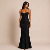 Rebeca - Rochie maxi cu corset cu cupe și broderie florală