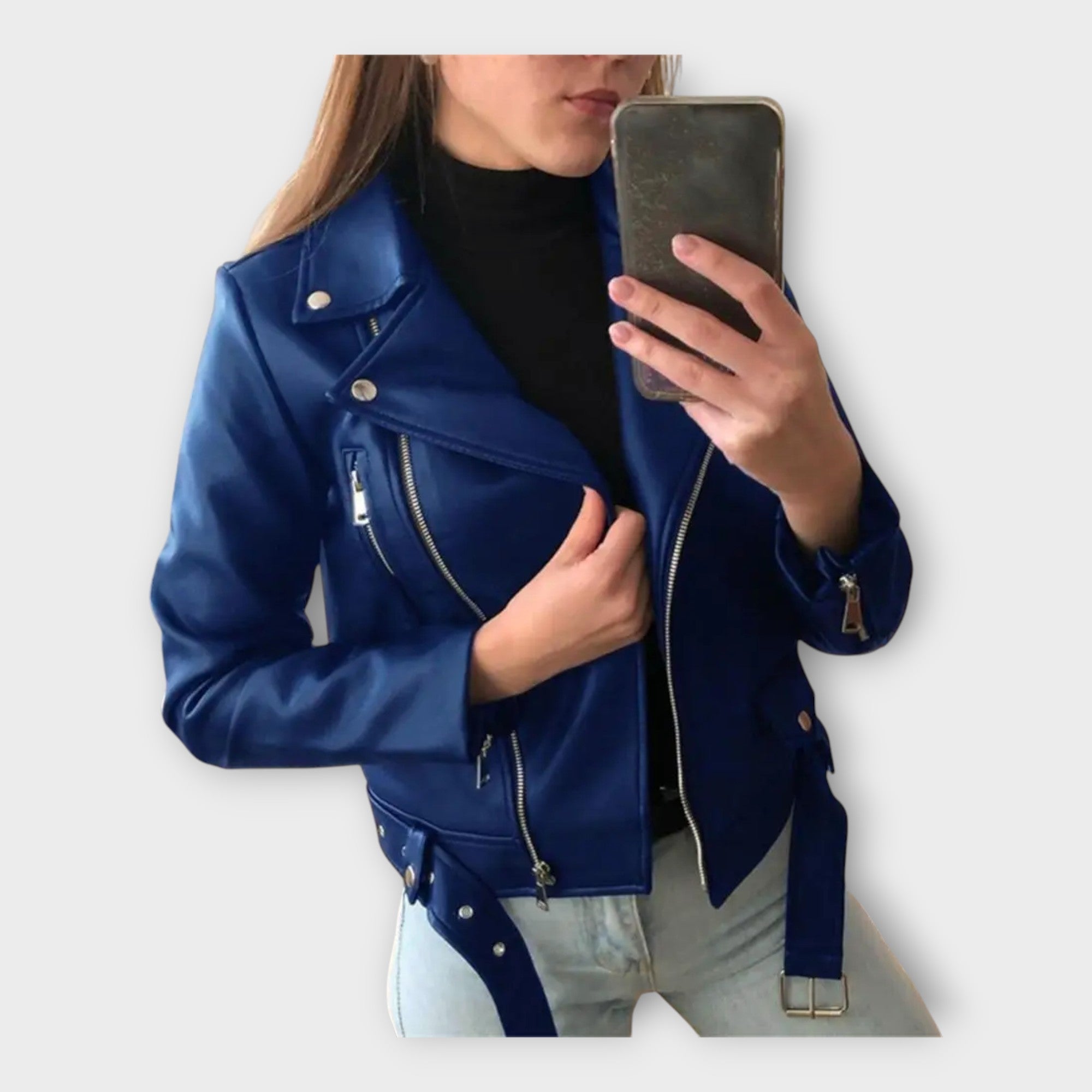 Tuuli | Jachetă modernă din piele cu curea și fermoar