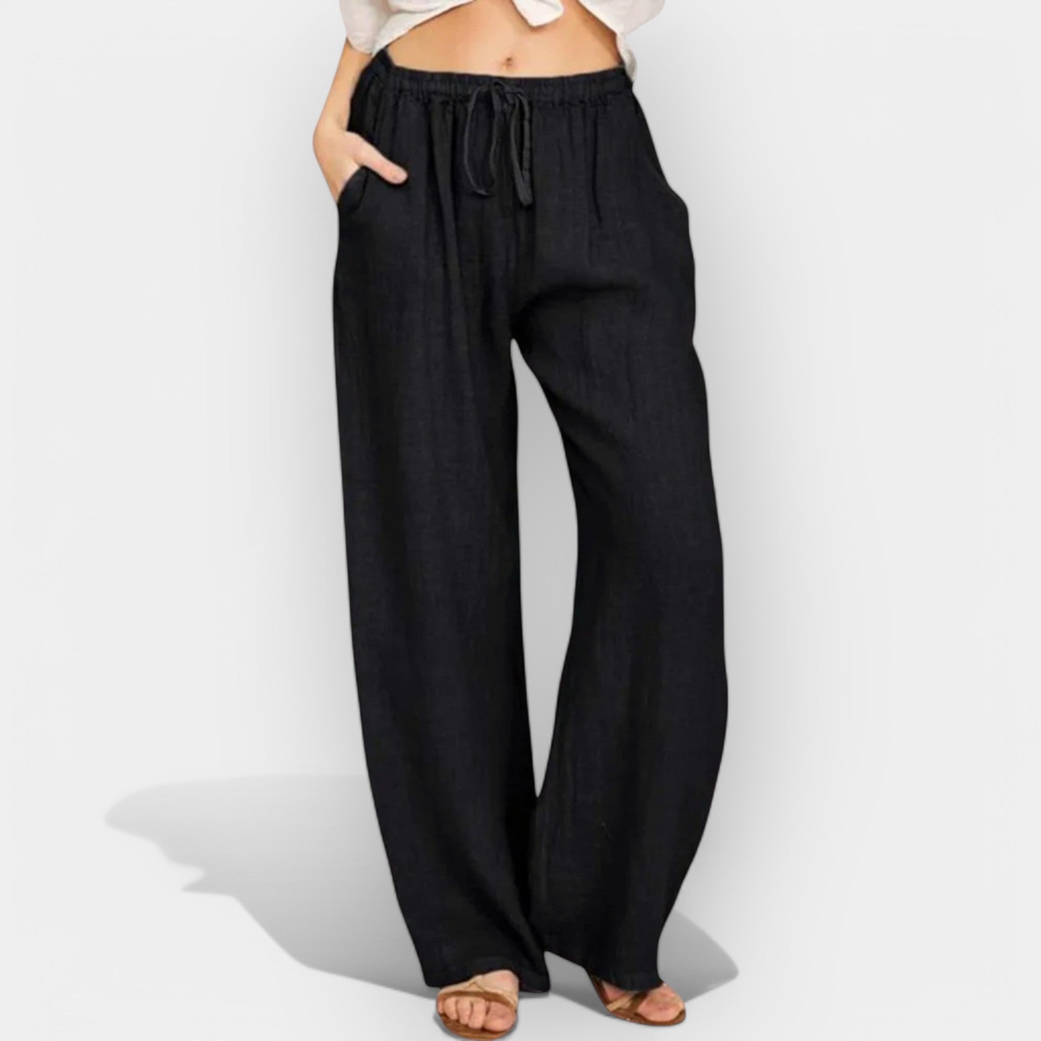 Malika | Pantaloni din in cu linii aerisite