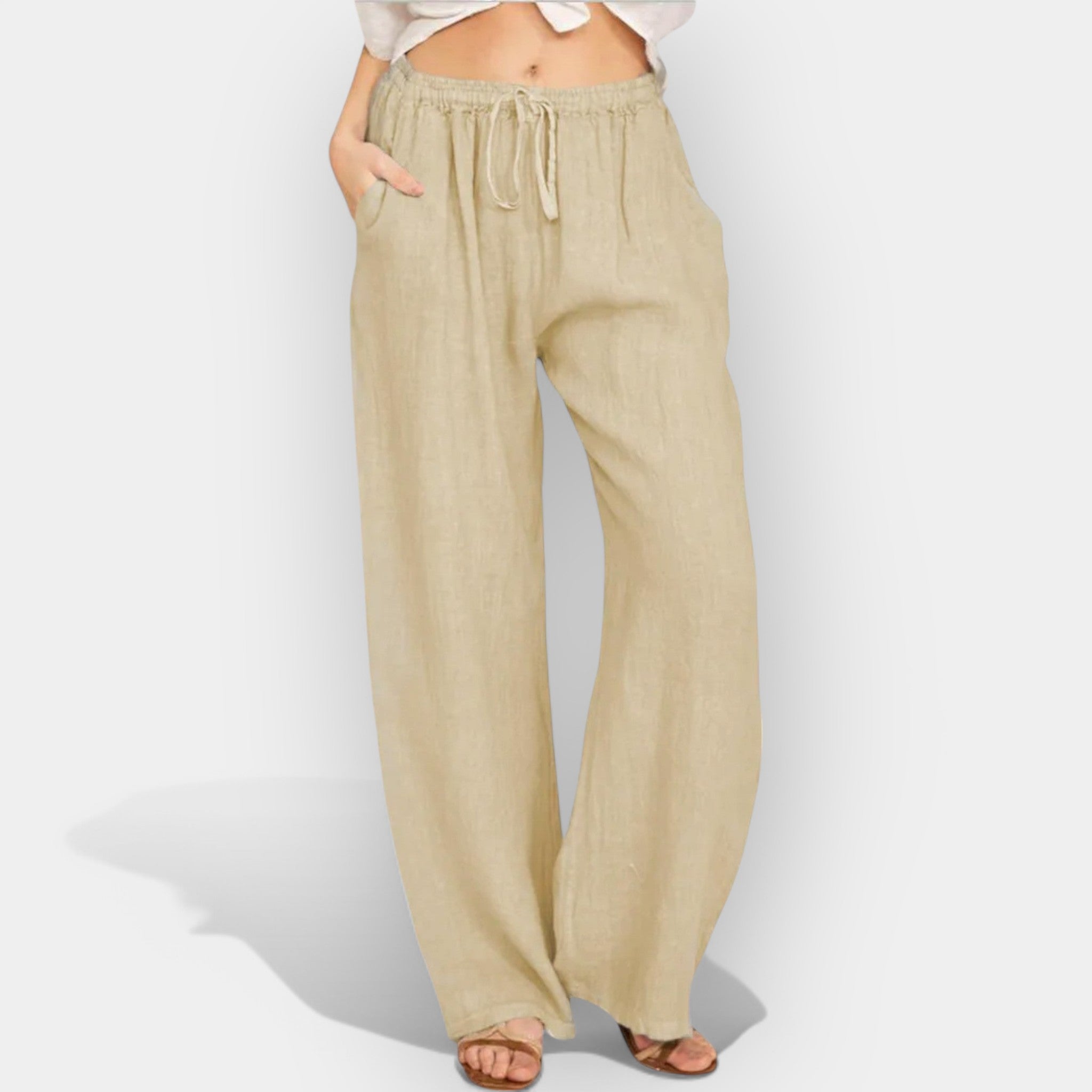Malika | Pantaloni din in cu linii aerisite