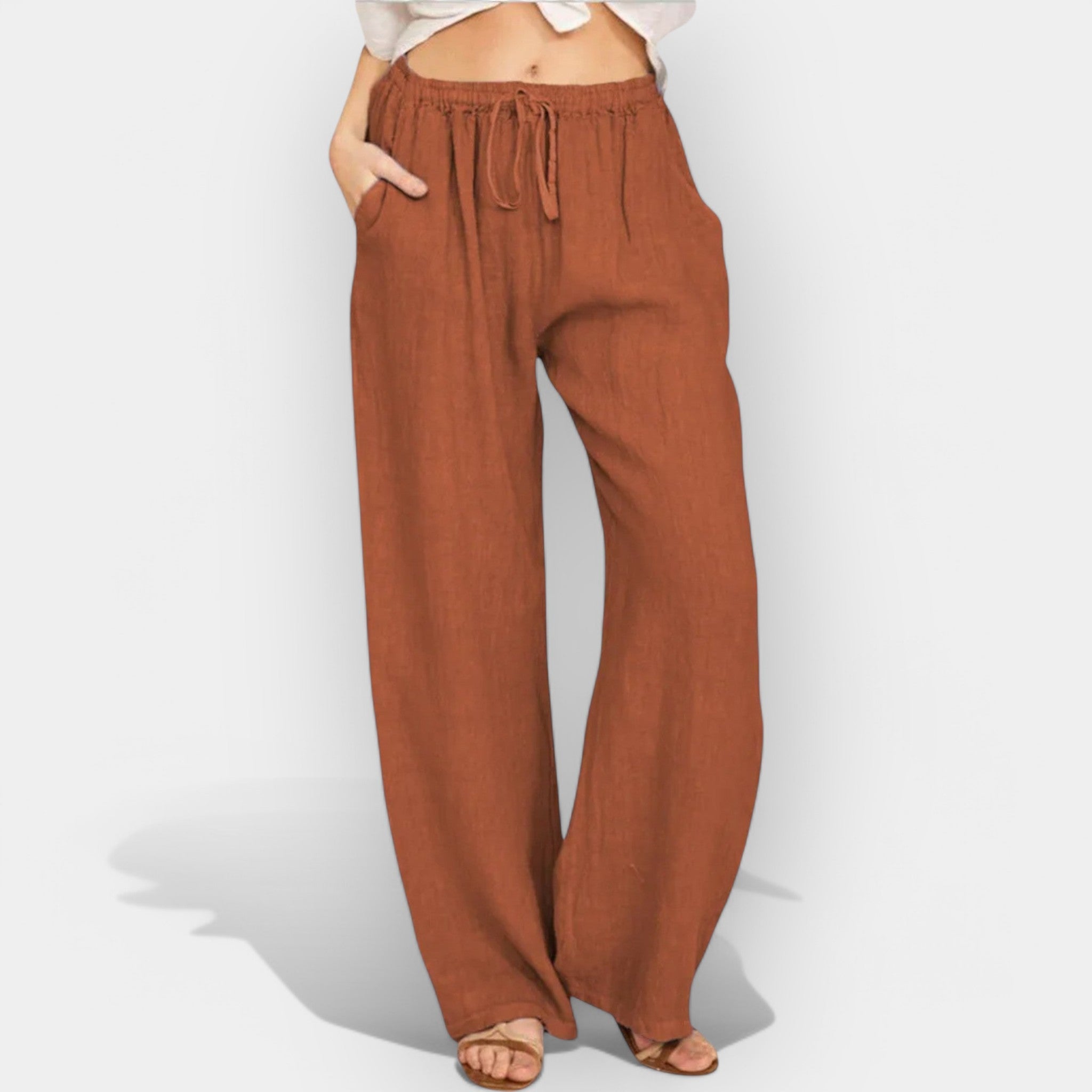 Malika | Pantaloni din in cu linii aerisite