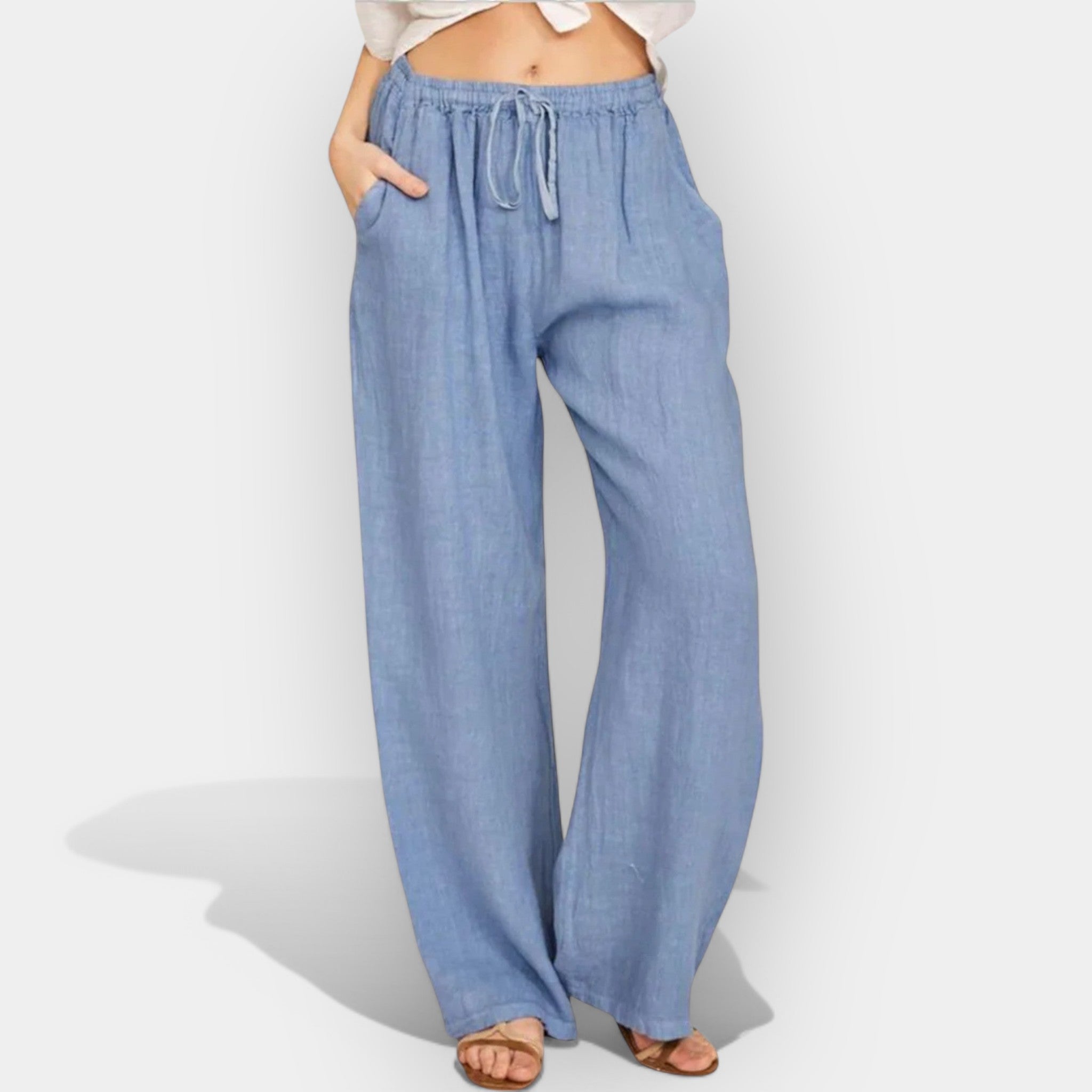 Malika | Pantaloni din in cu linii aerisite