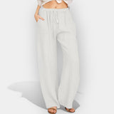 Malika | Pantaloni din in cu linii aerisite