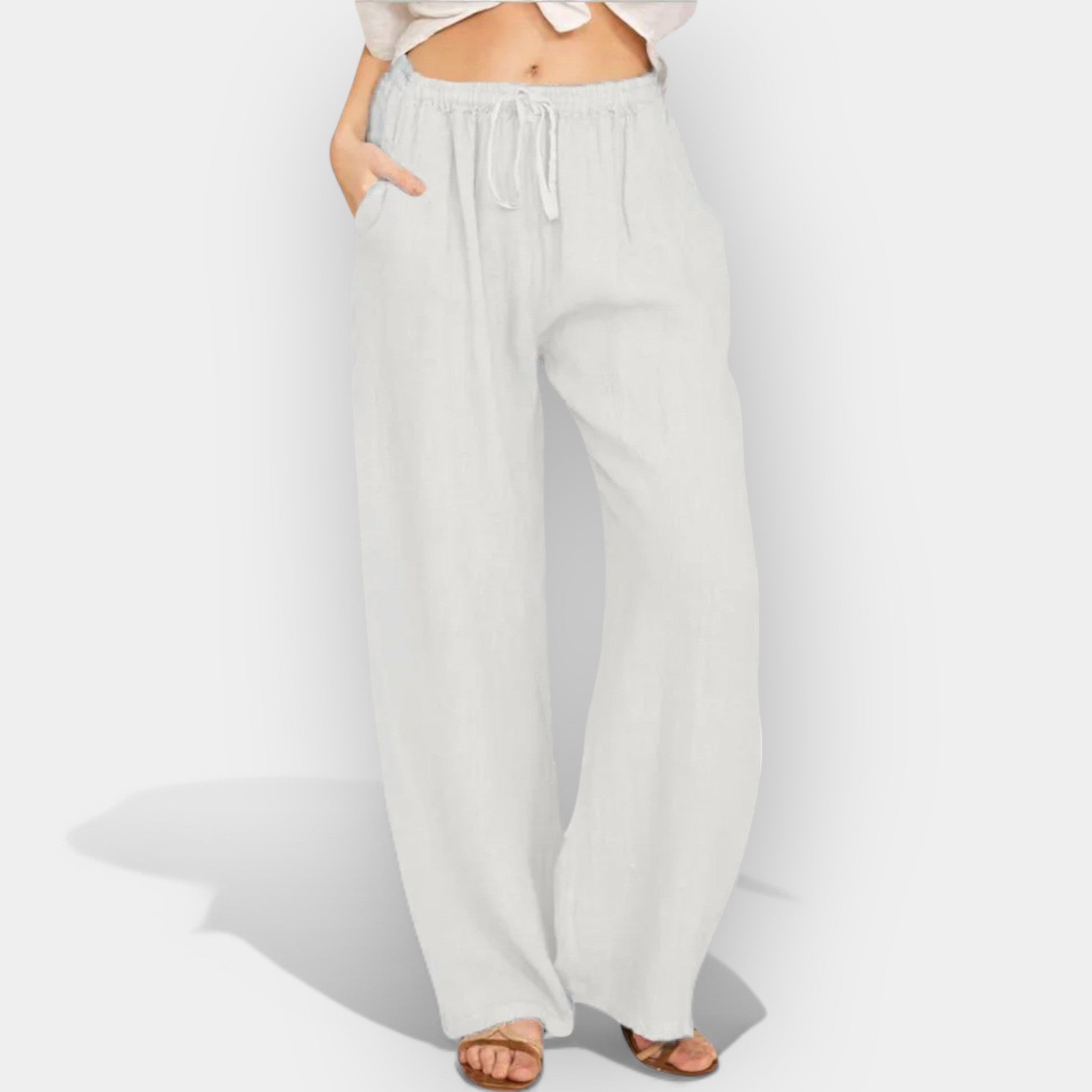 Malika | Pantaloni din in cu linii aerisite